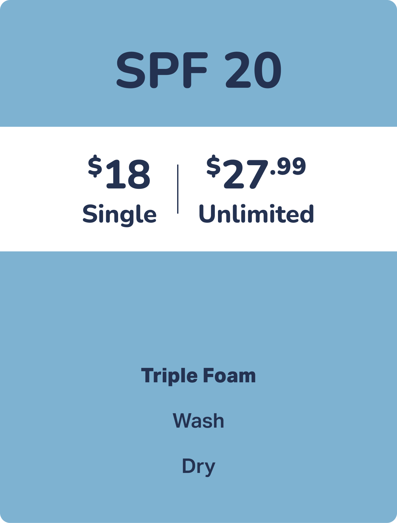 SPF 20 level Wash Package